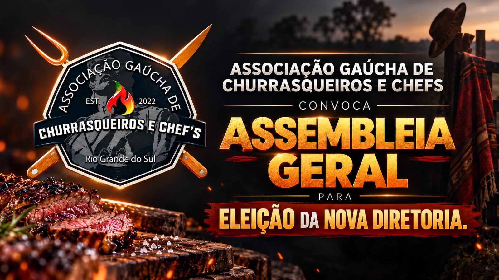 Associação Gaúcha de Churrasqueiros e Chefs convoca Assembleia Geral para eleição da nova diretoria