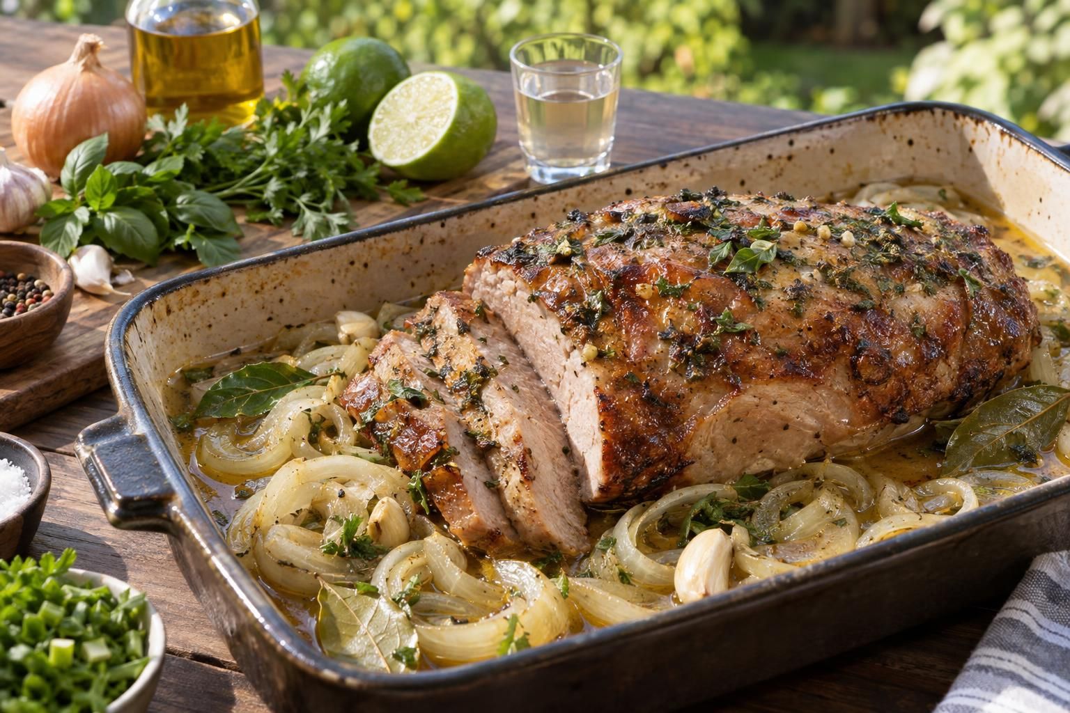 Marinada de cachaça e ervas frescas para carne de porco